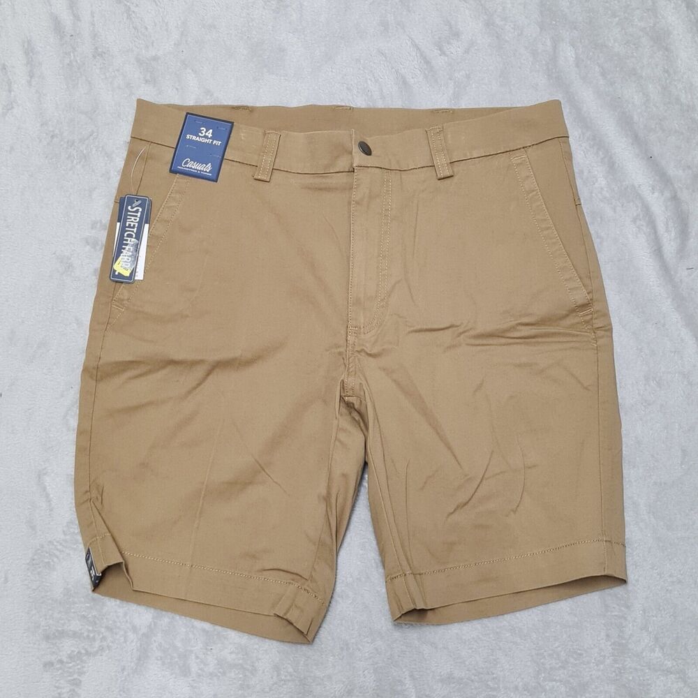 Roundtree & Yorke Chino Shorts Mens SZ 34 Flat Front Golf Preppy Casual